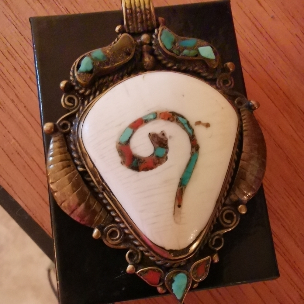 large Balinese Ivory colour pendant,  handcrafted. 3" Large